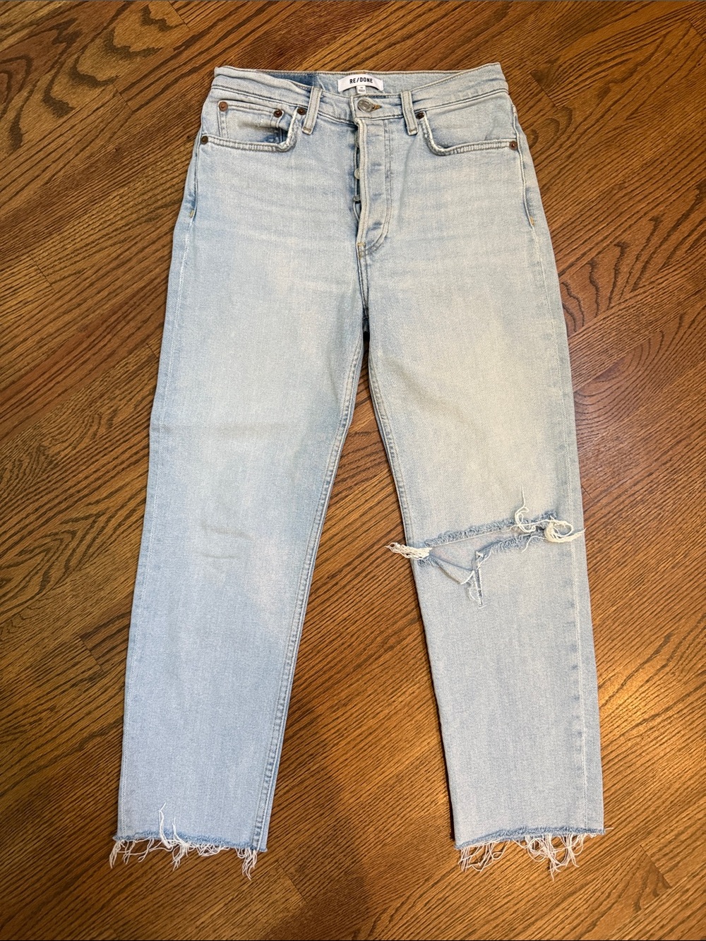 Re/Done Light Blue Boyfriend Jeans with Distressed Knee